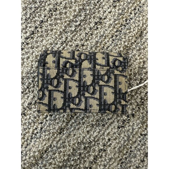 Christian Dior Canvas Oblique Saddle Wallet Navy/Beige Compact Design With Gold - Picture 2 of 10